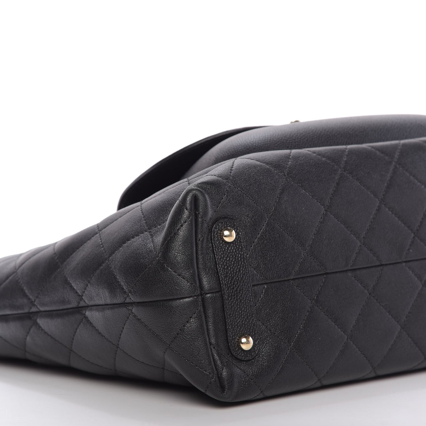 Sheepskin Caviar Quilted Large Shopping Tote Black