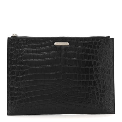 Saint Laurent Calfskin Crocodile Embossed Document Holder Black 1 of 9