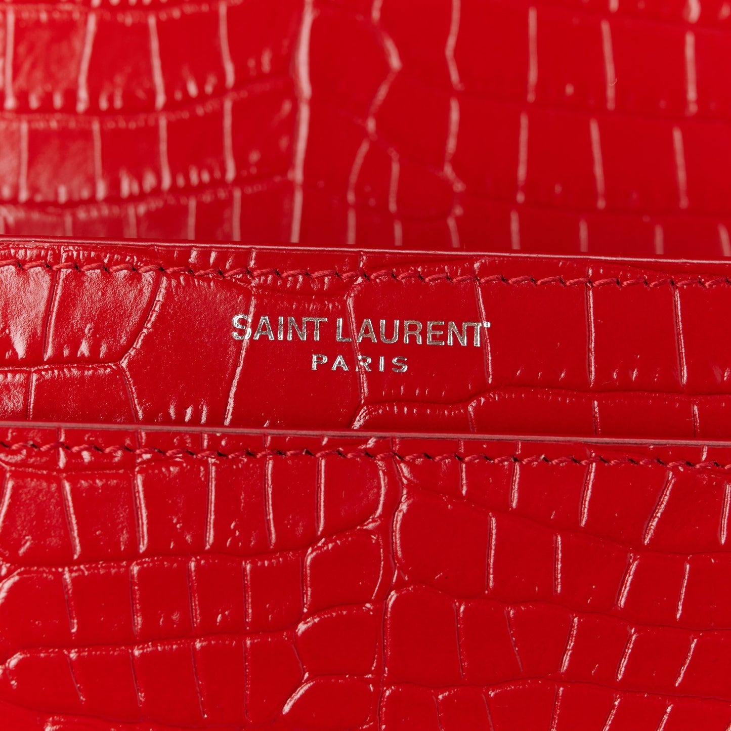 Calfskin Crocodile Embossed Medium Monogram Sunset Rouge Eros