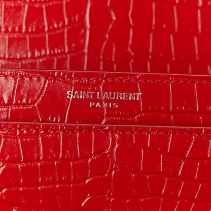 Saint Laurent Calfskin Crocodile Embossed Medium Monogram Sunset Rouge Eros 8 of 11