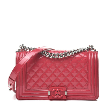 Chanel Patent Calfskin Quilted Medium Plexiglass Boy Flap Dark Pink 1 of 12