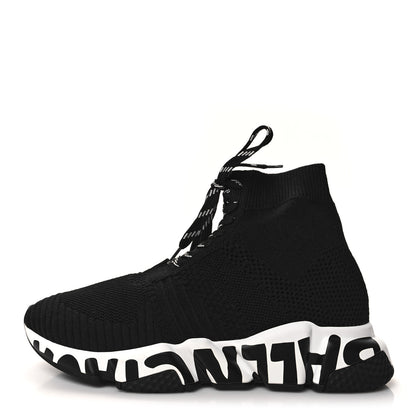Balenciaga Knit Womens Speed Lace Up Graffiti Sneakers 38 Black White 1 of 8