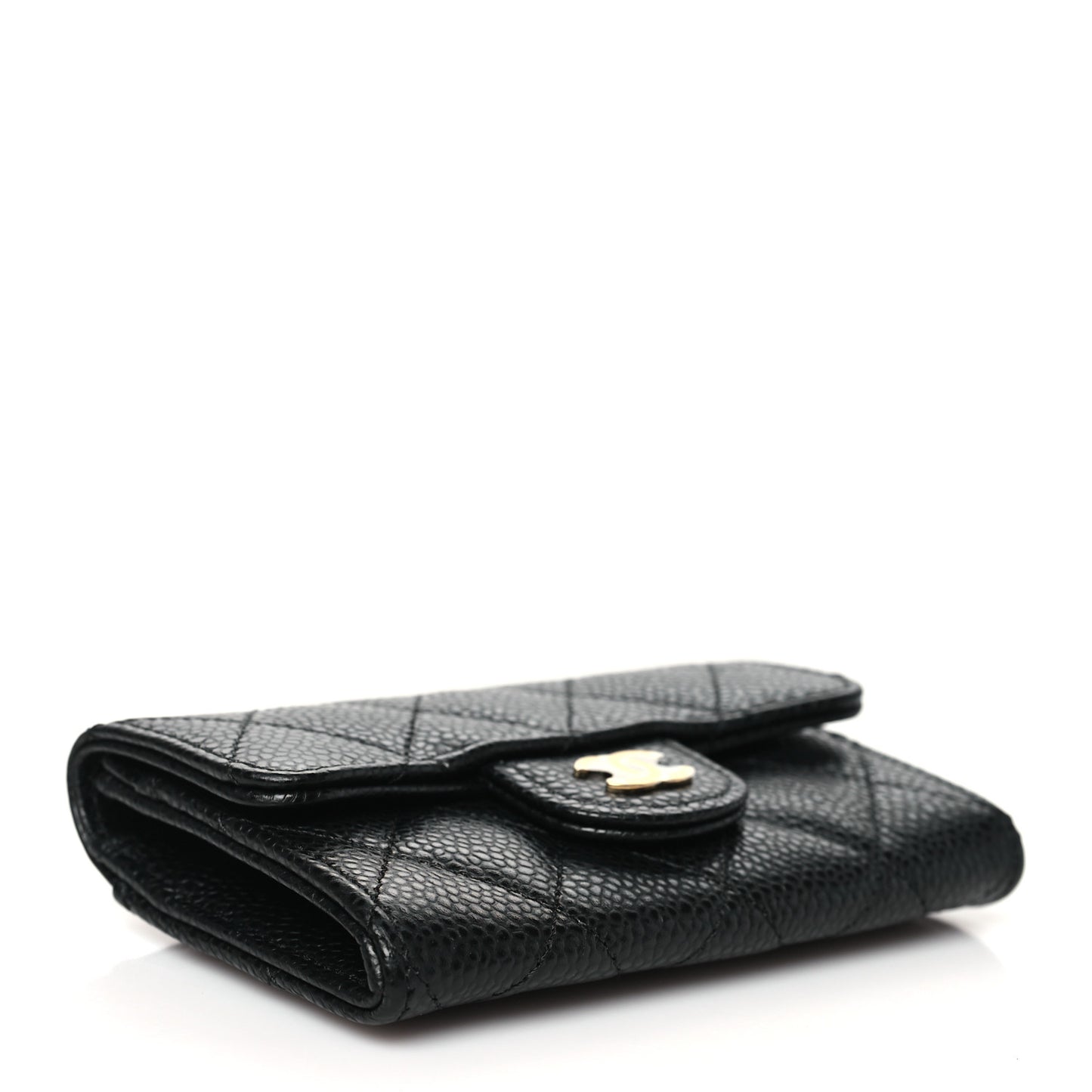 Caviar Quilted Flap Card Holder Wallet Black