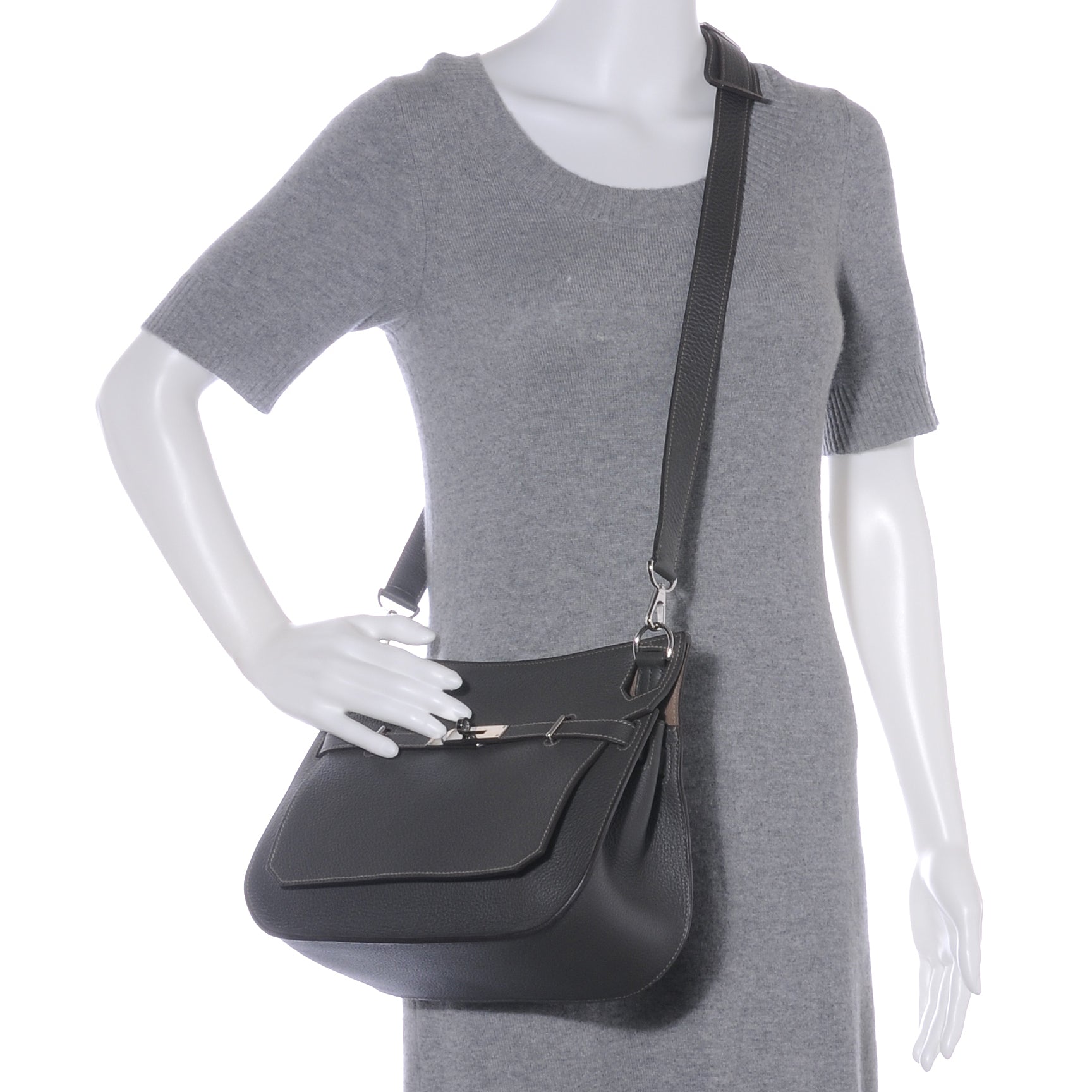 Hermes Taurillon Clemence Eclat Jypsiere 28 Etain and Etoupe 2 of 7