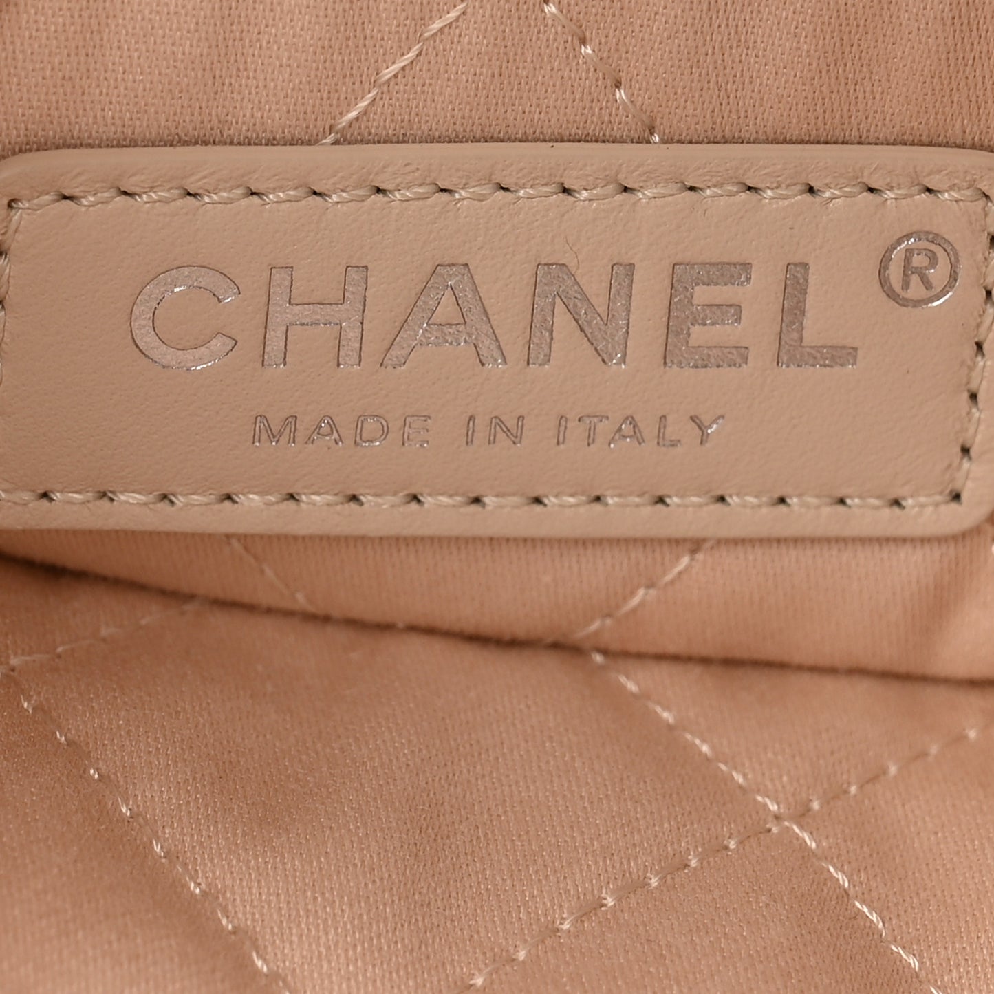 Shiny Calfskin Quilted Chanel 22 Backpack Beige