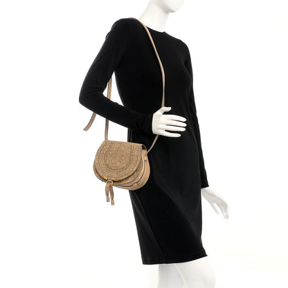 Chloe Calfskin Lizard Embossed Mini Marcie Round Crossbody Bag Rose Milk 2 of 7