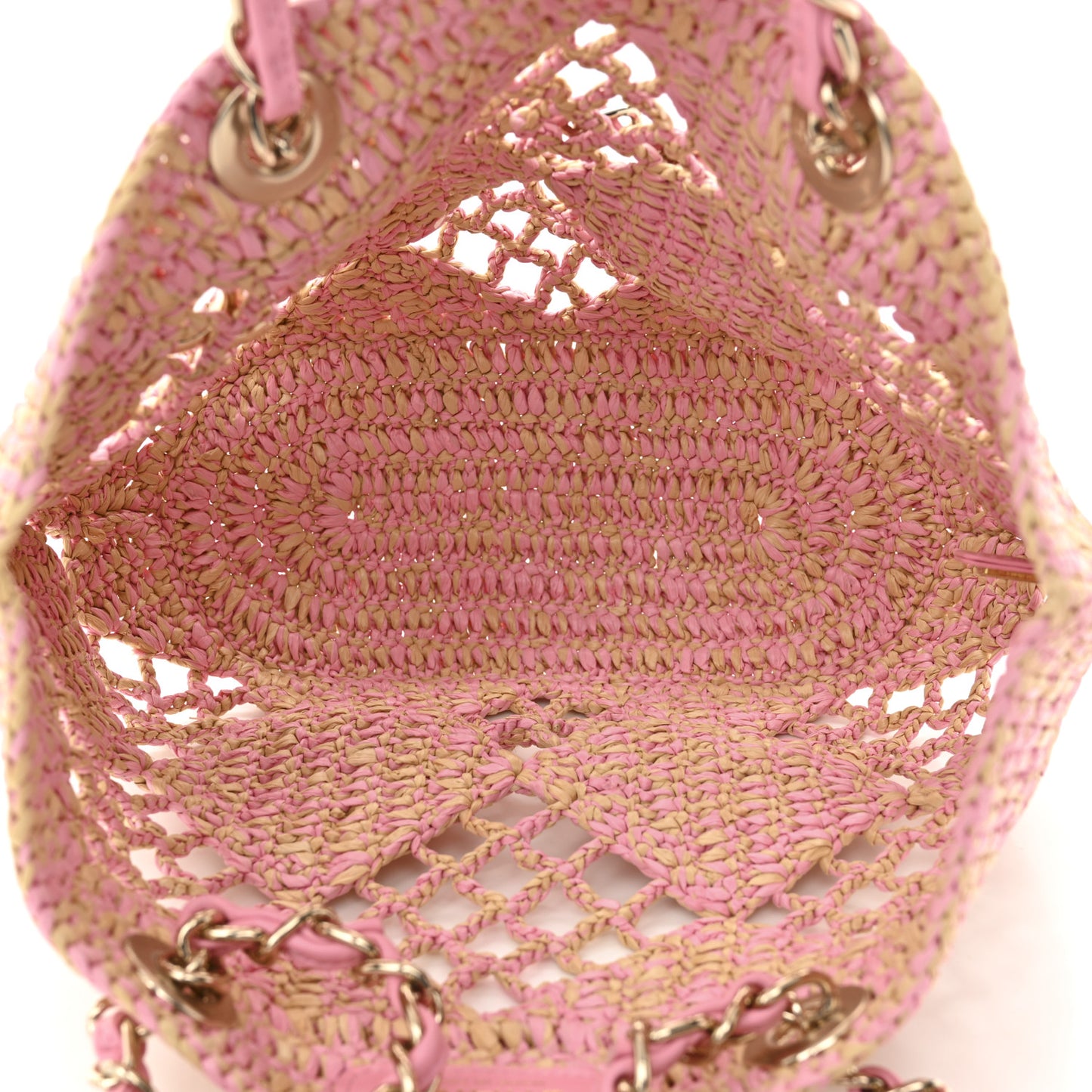 Raffia Effect Braided Small Shopping Bag Beige Pink