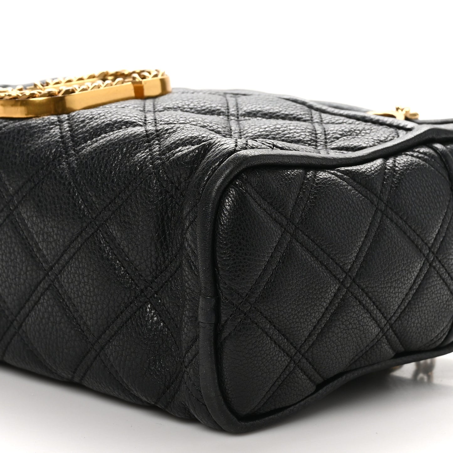 Grained Calfskin Quilted Double Stitched The Status Shoulder Bag Black