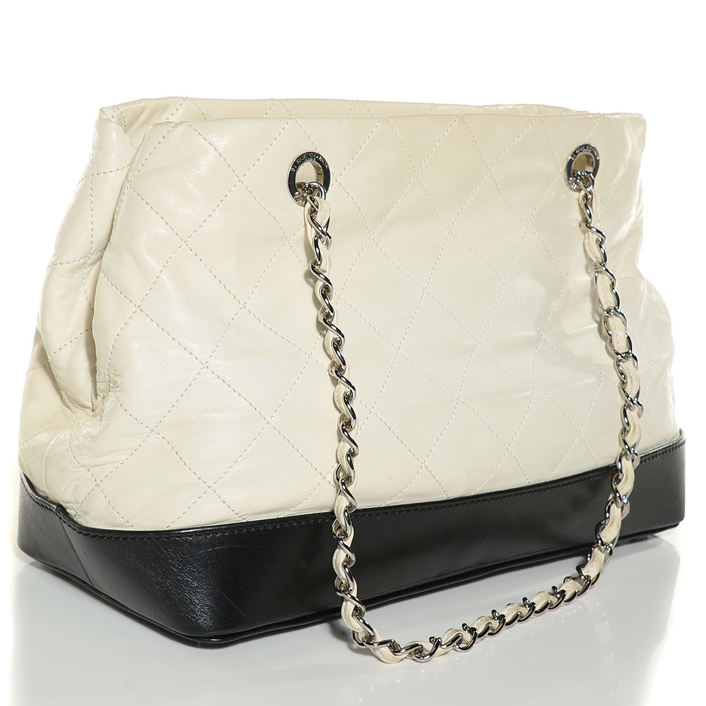Iridescent Calfskin Stitched Medium VIP Shopping Tote White Black