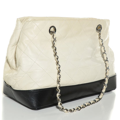 Chanel Iridescent Calfskin Stitched Medium VIP Shopping Tote White Black 3 of 12