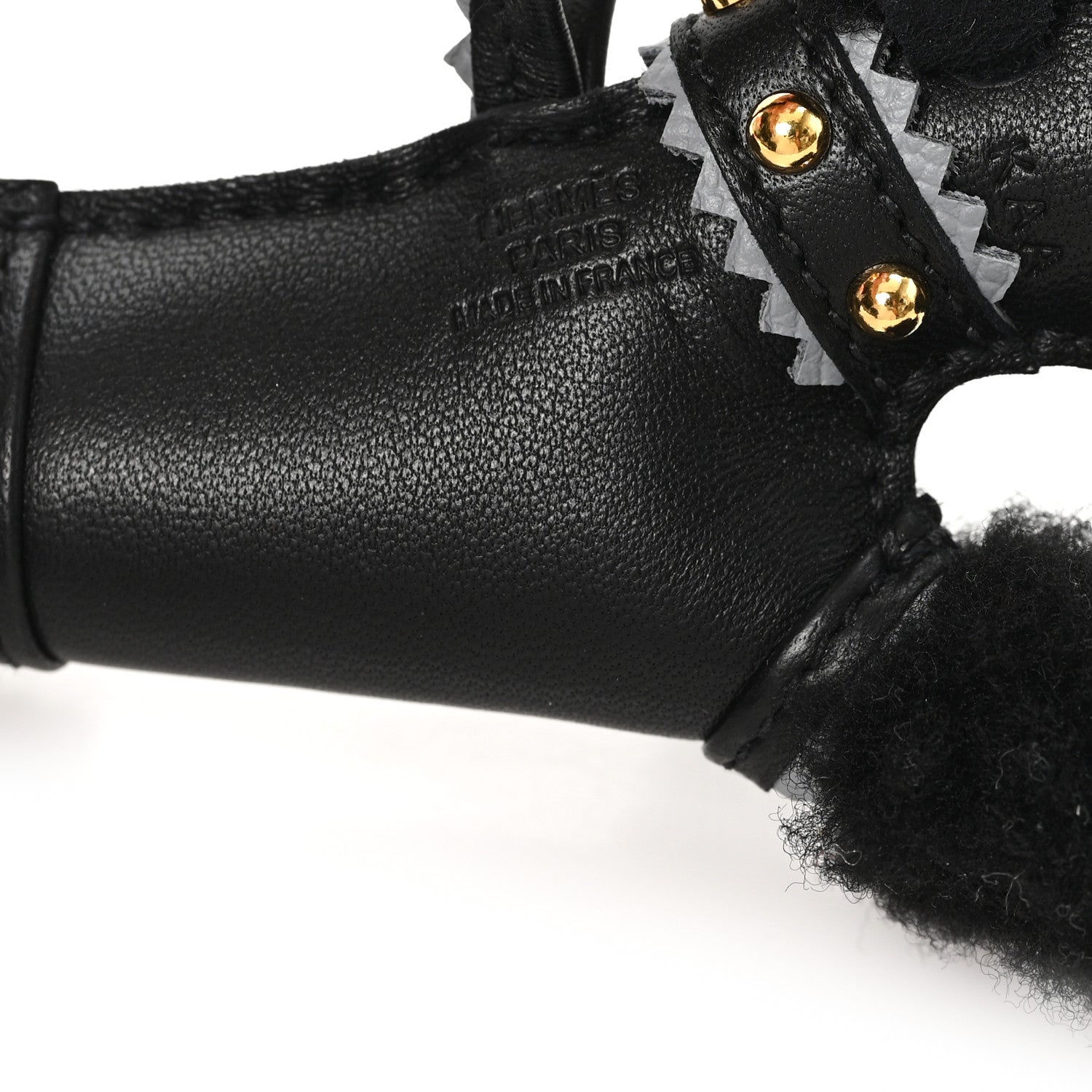 Hermes Milo Lambskin Epsom Shearling Budy Apic Charm Black Gris Pantin 3 of 4
