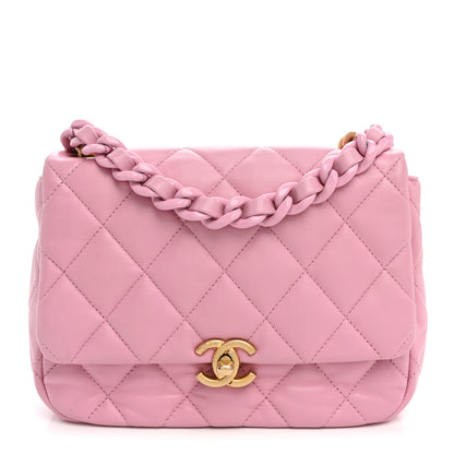 Chanel Lambskin Quilted Small Lacquered Chain Flap Pink 1 of 10