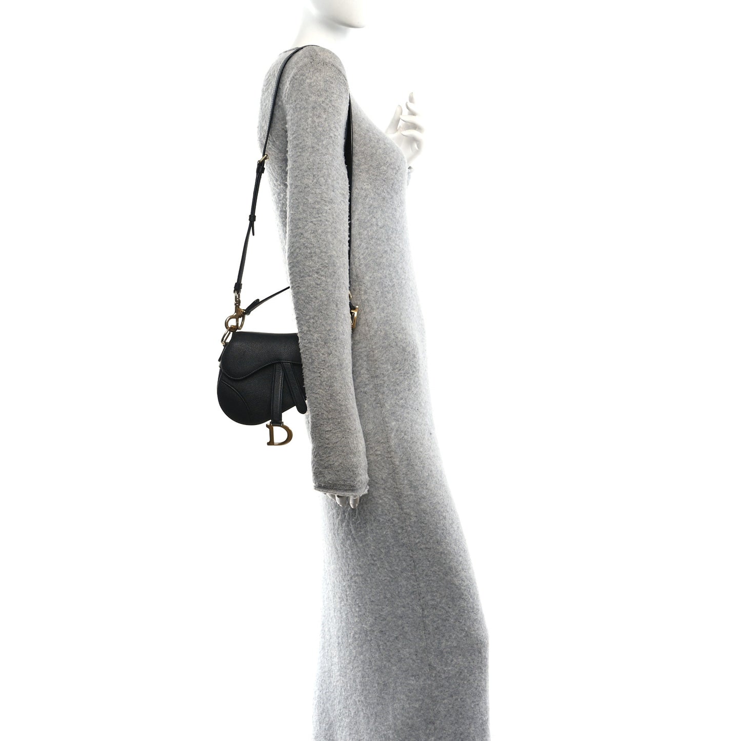 Grained Calfskin Mini Saddle Bag With Strap Black