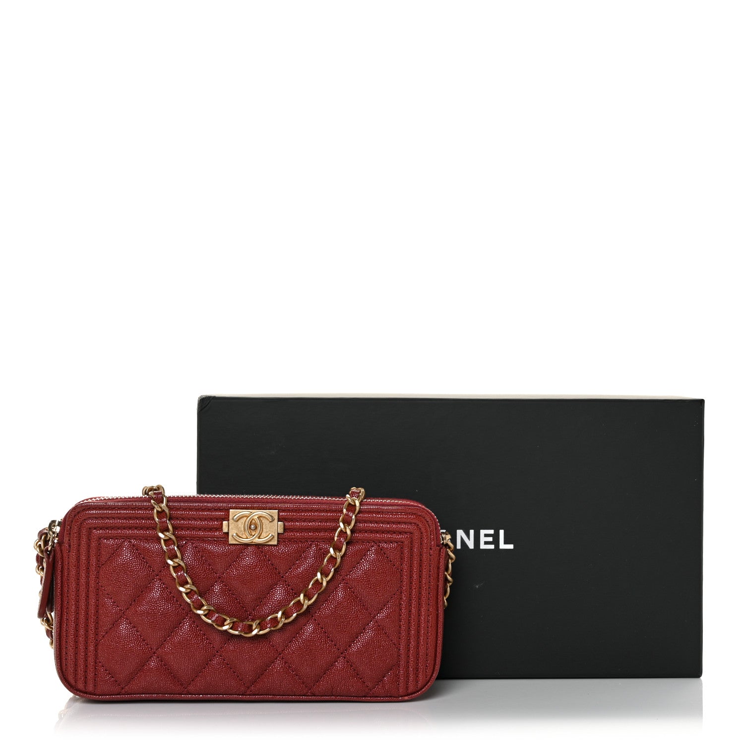 Chanel Caviar Quilted Small Boy Clutch With Chain Burgundy 10 of 10