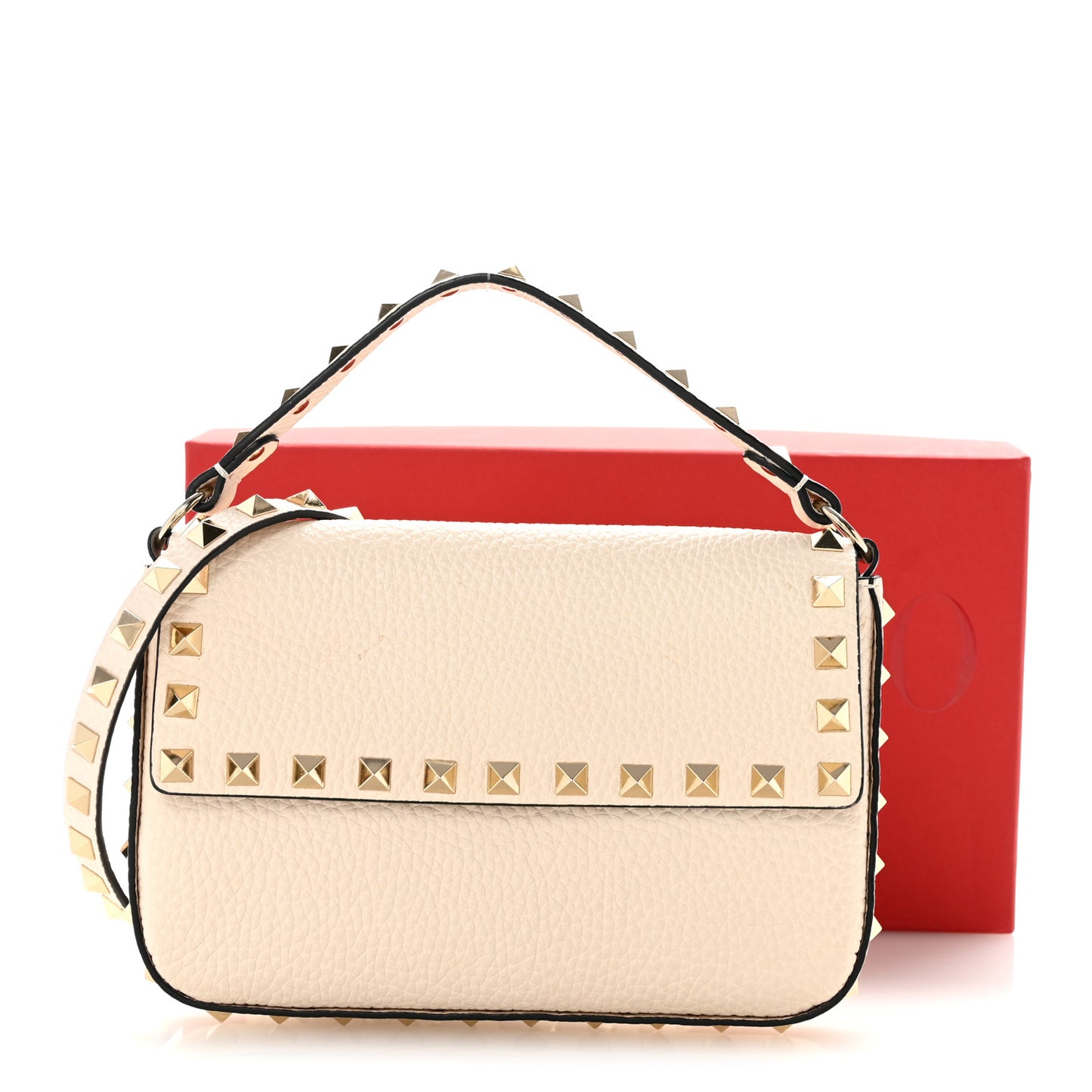 Grainy Calfskin Rockstud Crossbody Pouch Light Ivory