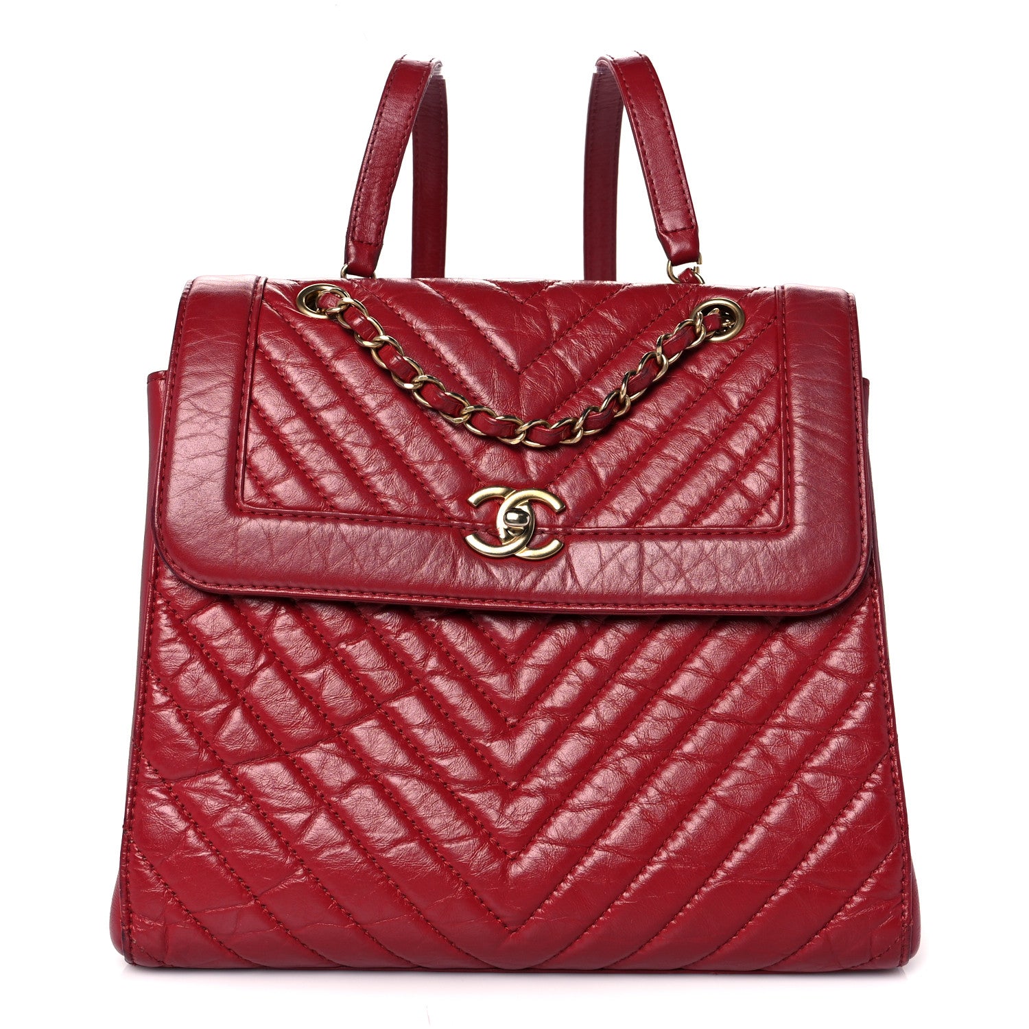 Chanel Aged Calfskin Chevron Quilted Backpack Red 1 of 18