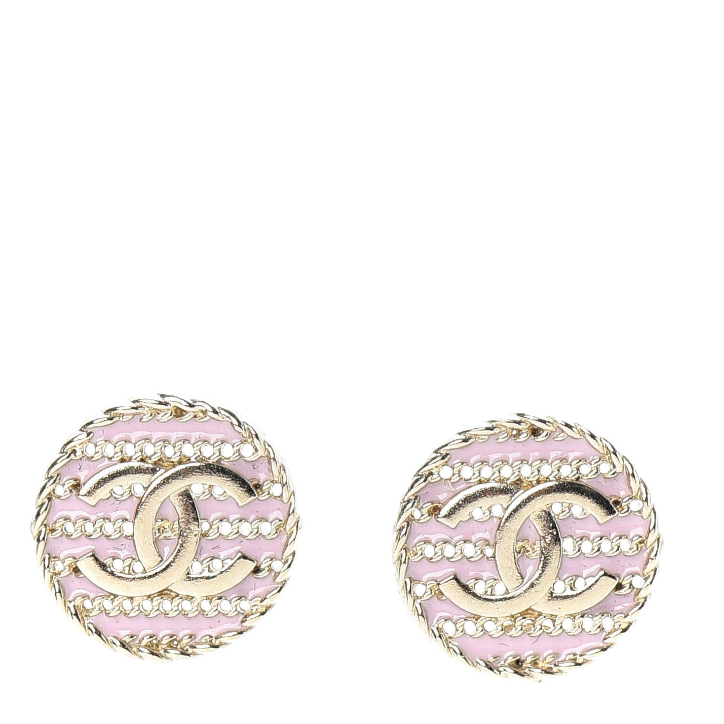 Chain CC Round Earrings Gold Pink