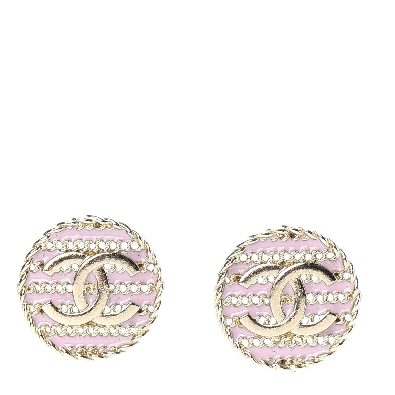 Chanel Chain CC Round Earrings Gold Pink 1 of 5