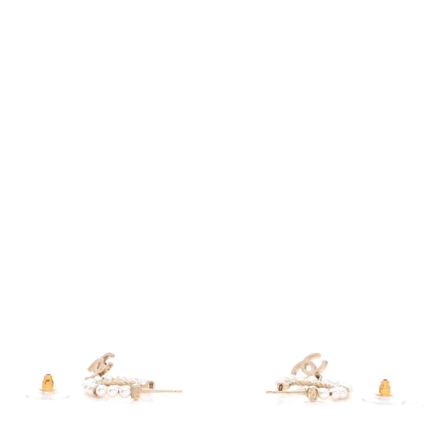 Pearl Charms CC Hoop Earrings Gold