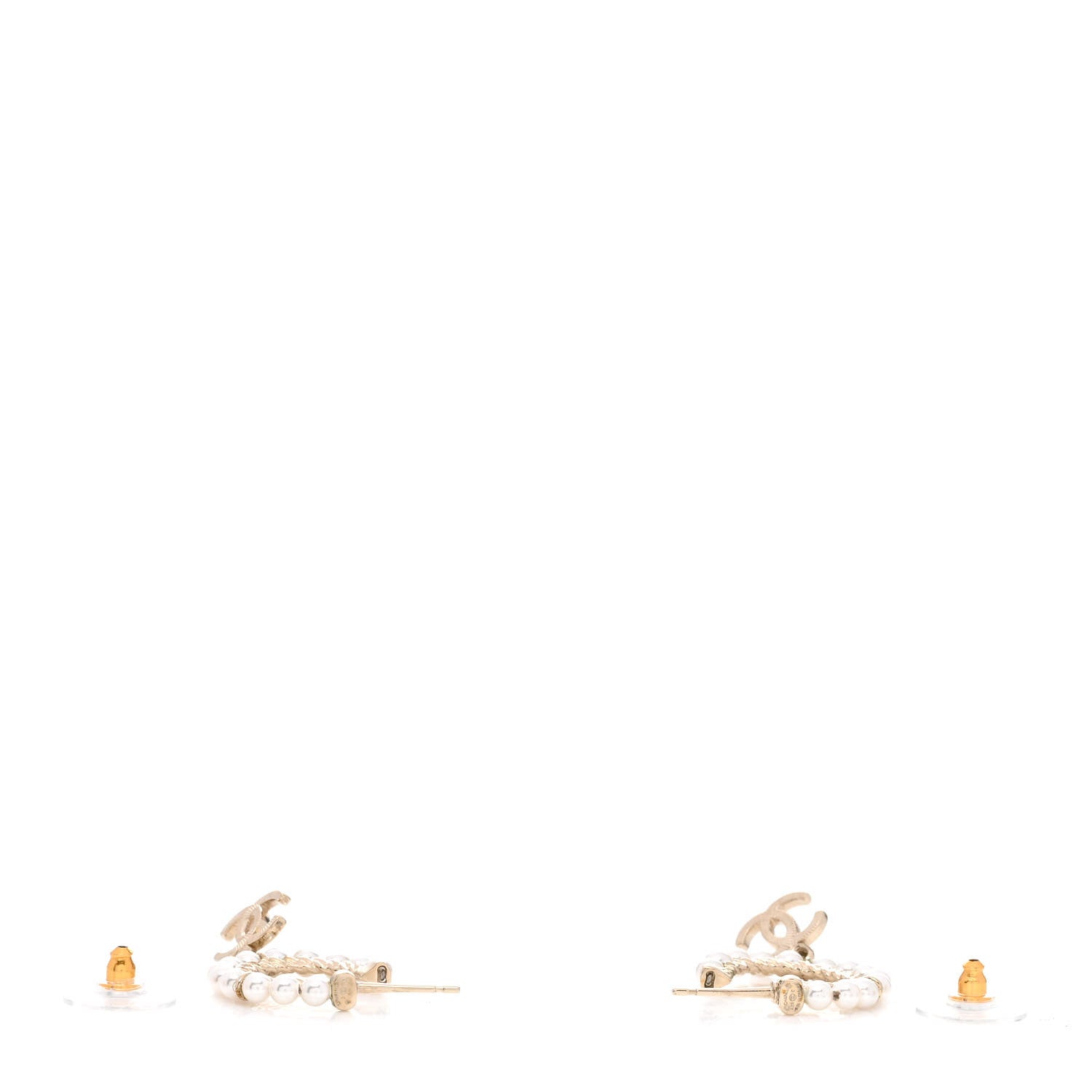 Chanel Pearl Charms CC Hoop Earrings Gold 3 of 4