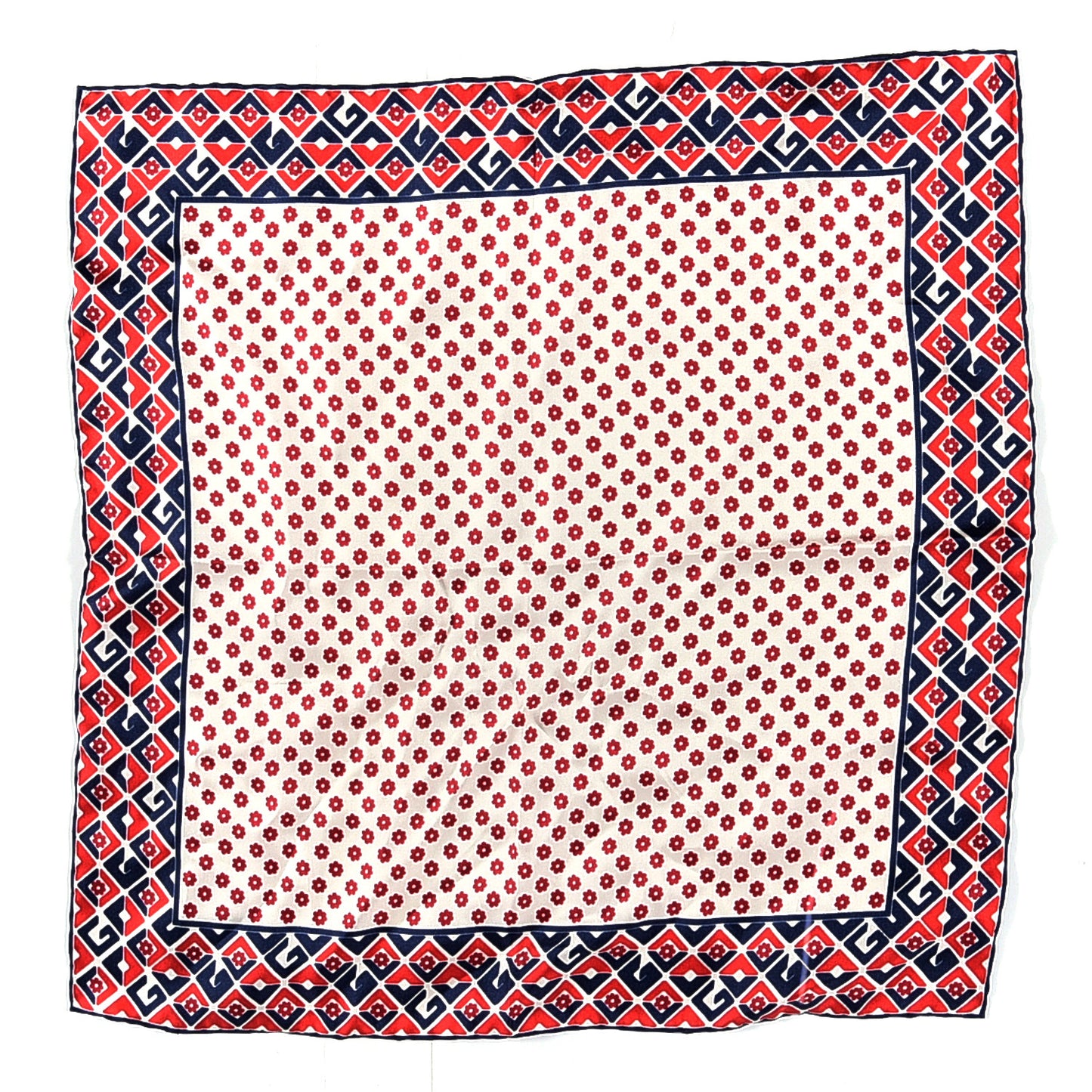 Silk Twill Plainmetric Square Scarf Ivory Blue