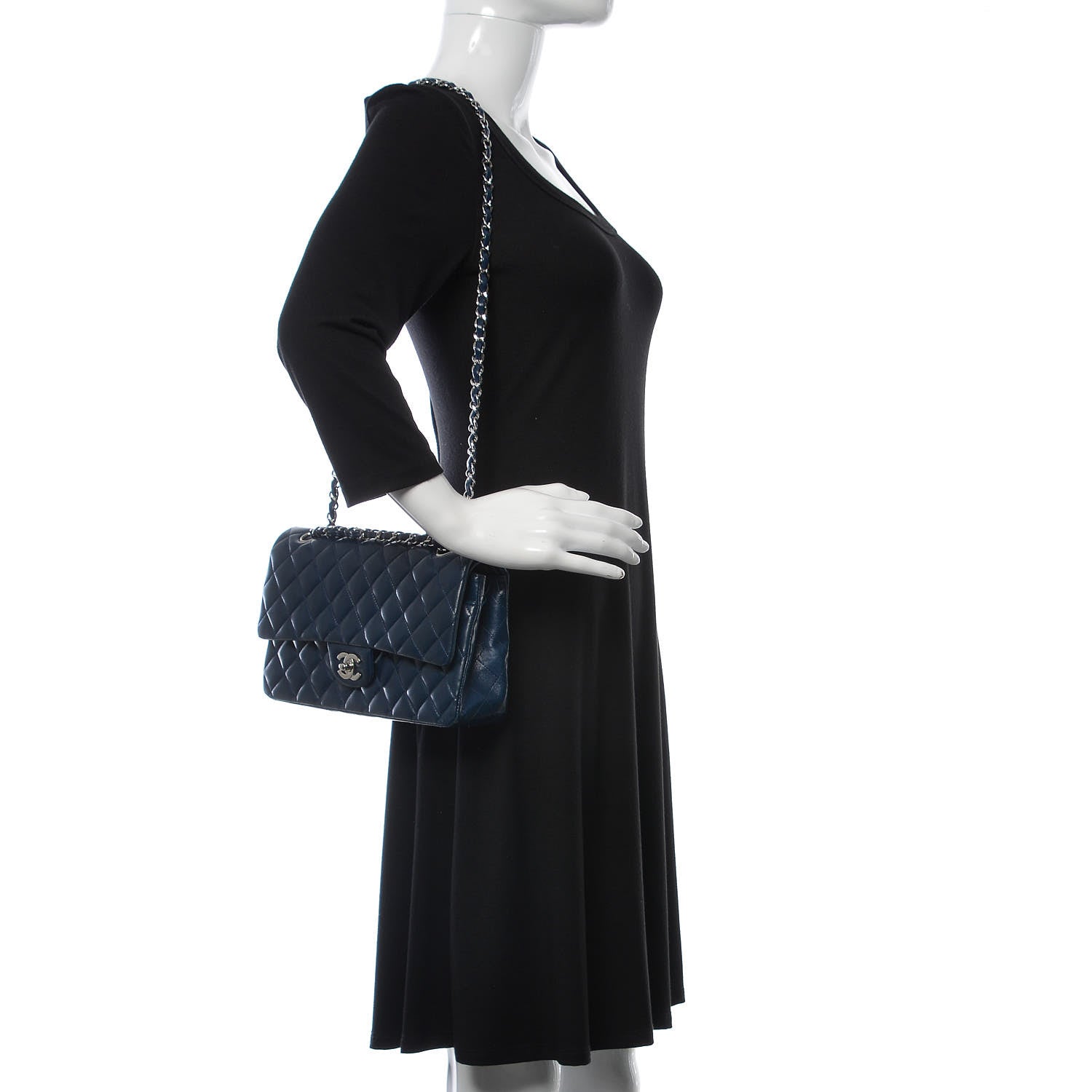 Chanel Lambskin Quilted Medium Double Flap Dark Blue 2 of 13