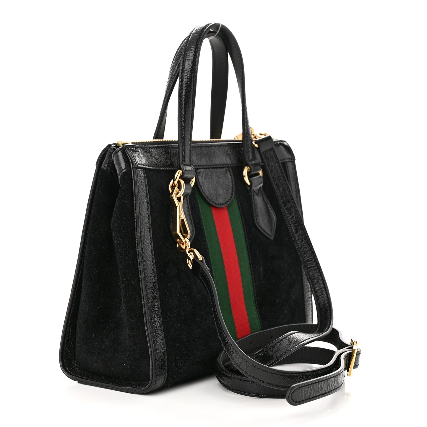 Suede Patent GG Web Small Ophidia Tote Bag Black