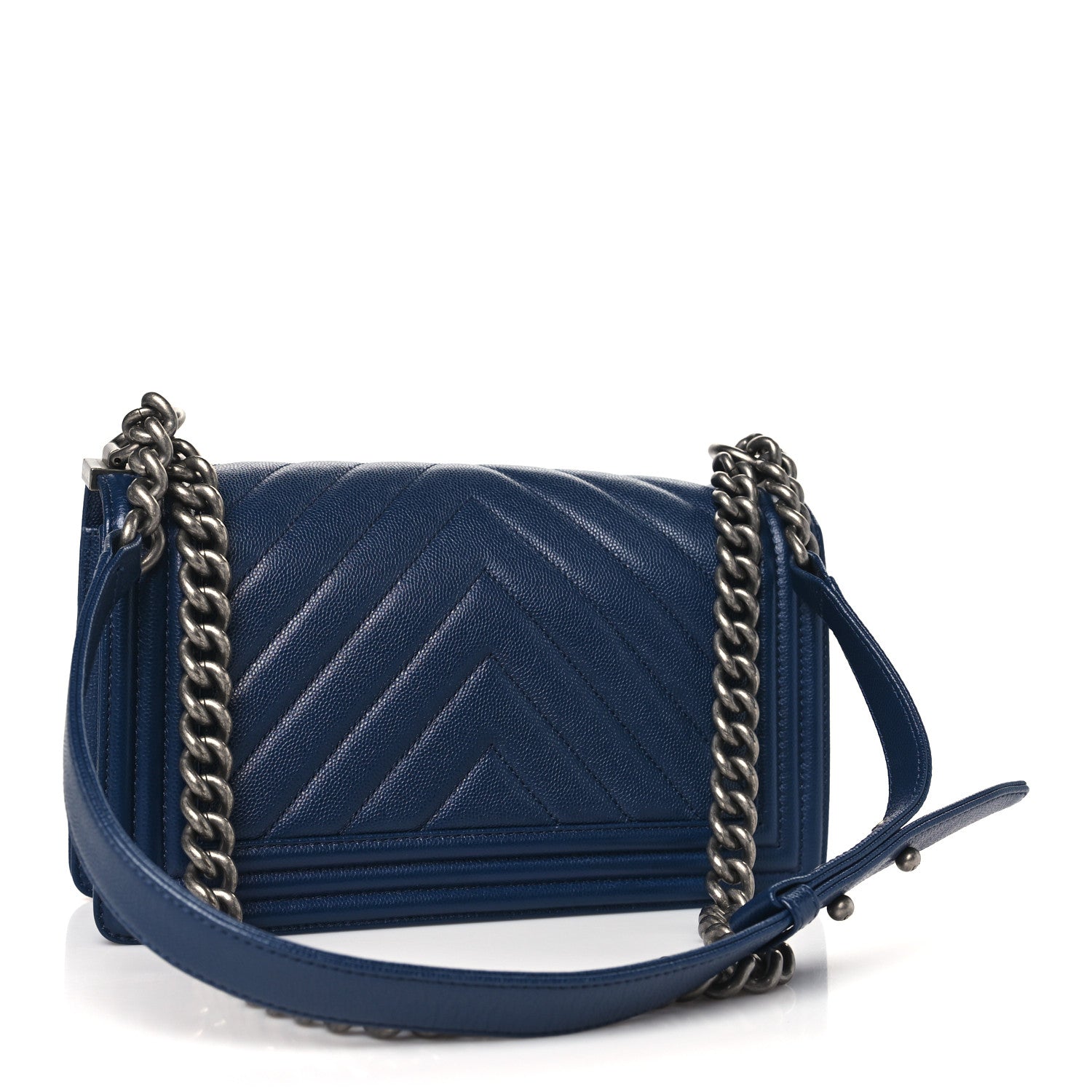 Chanel Caviar Chevron Quilted Medium Boy Flap Navy 3 of 10