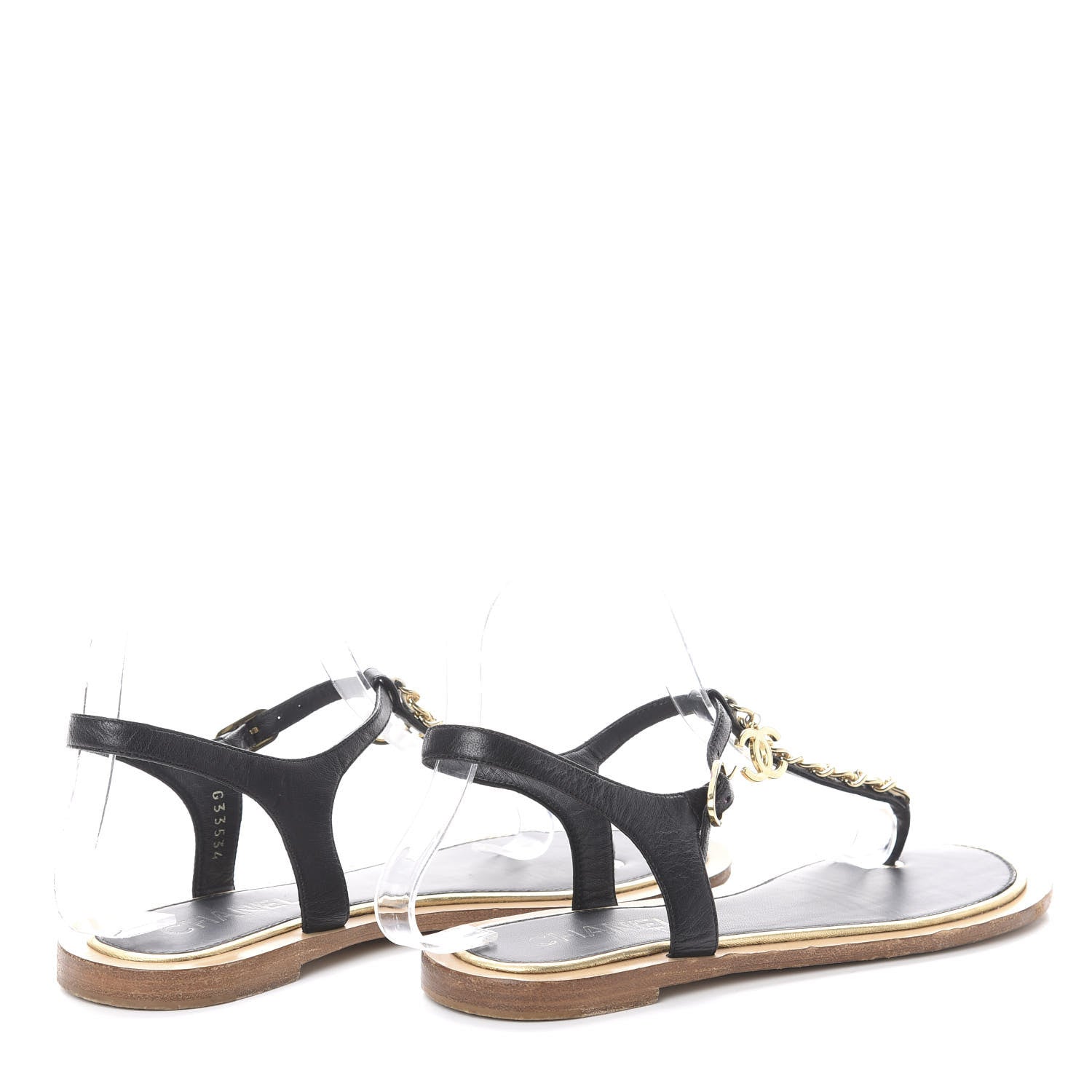 Chanel Lambskin Chain CC Thong Sandals 38.5 Black 4 of 7
