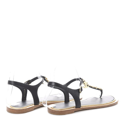 Chanel Lambskin Chain CC Thong Sandals 38.5 Black 4 of 7
