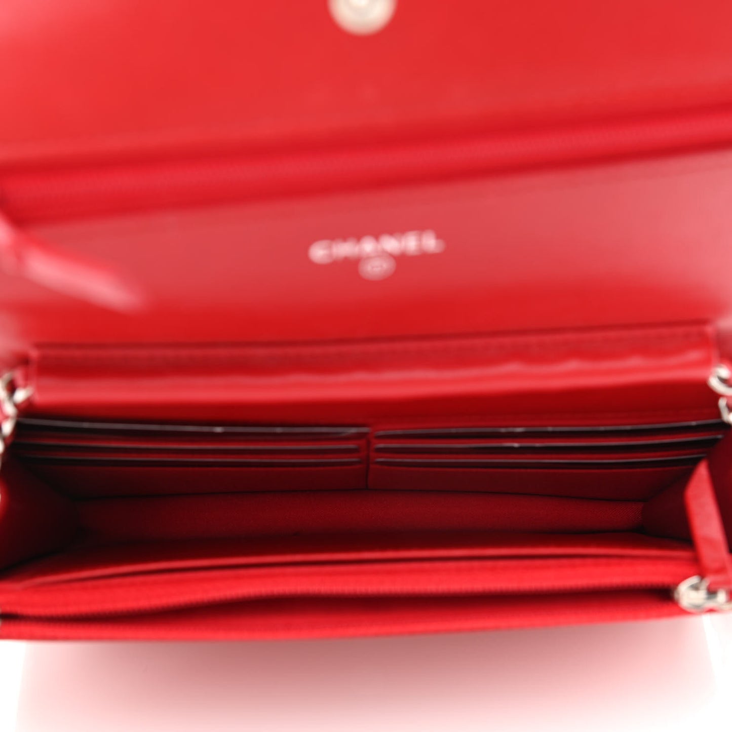 Patent Camellia Embossed Wallet On Chain WOC Dark Red