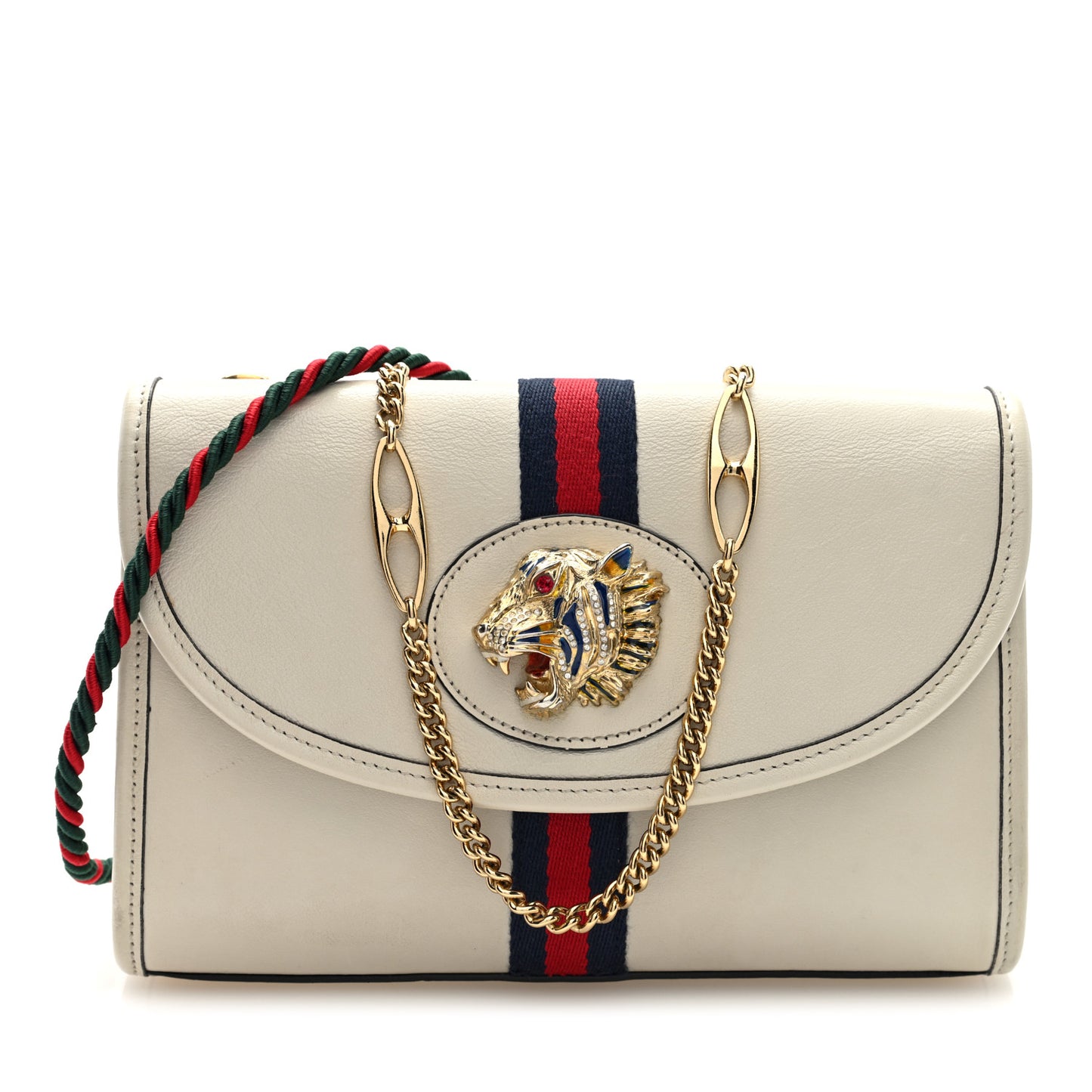 Textured Calfskin Web Small Rajah Slim Flap Shoulder Bag Mystic White