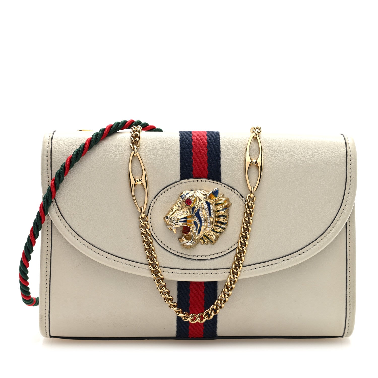 Gucci Textured Calfskin Web Small Rajah Slim Flap Shoulder Bag Mystic White 1 of 11