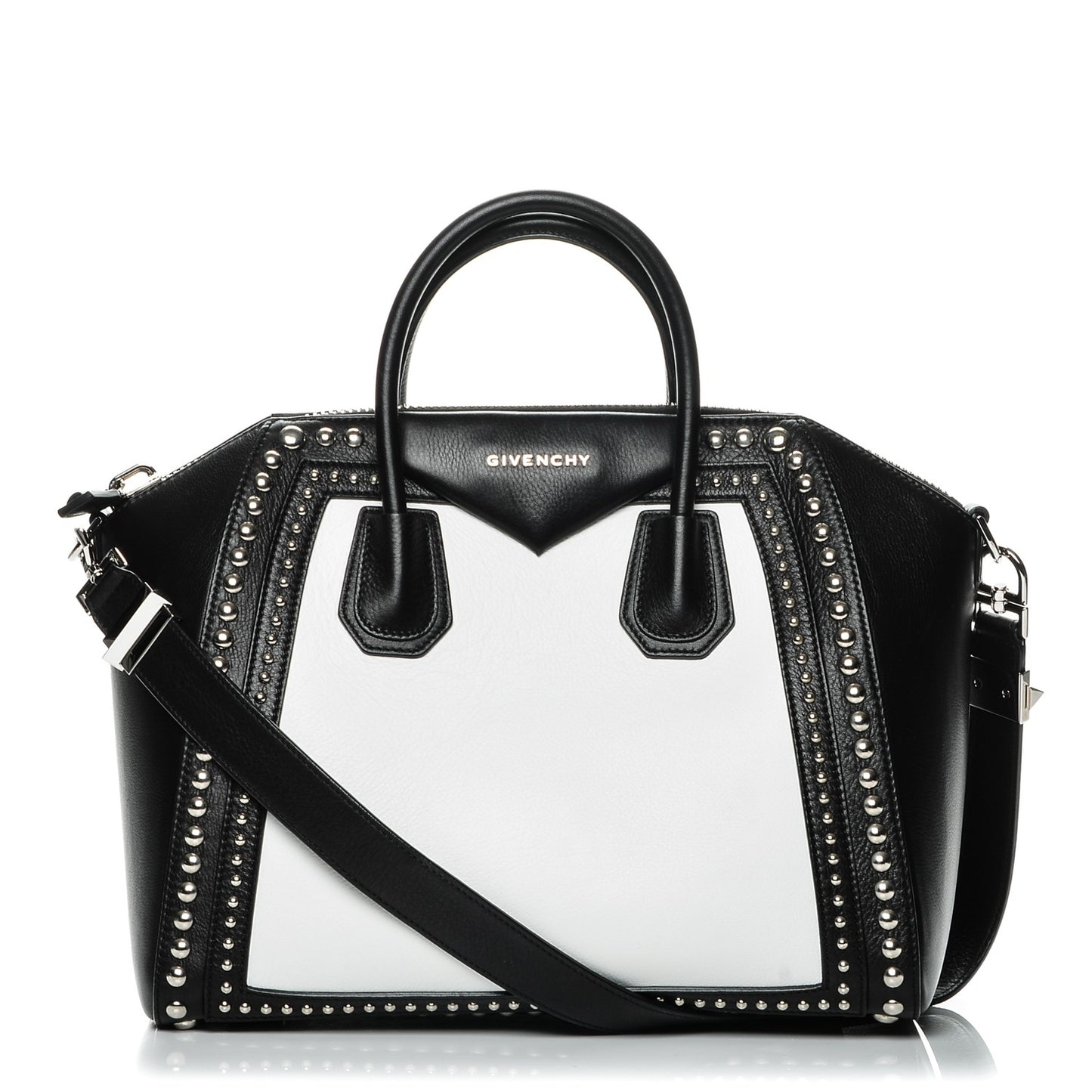 Calfskin Medium Studded Bi-Color Antigona Black White