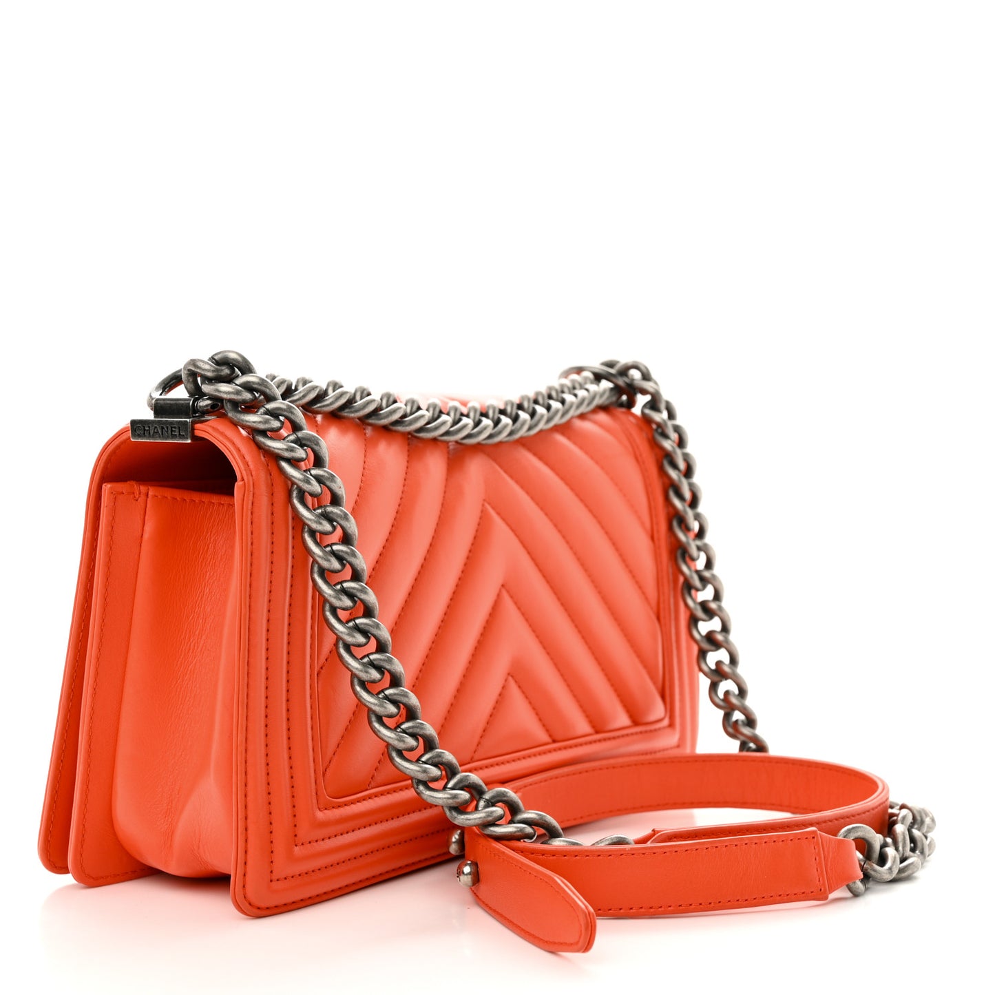 Calfskin Chevron Quilted Medium Boy Flap Coral