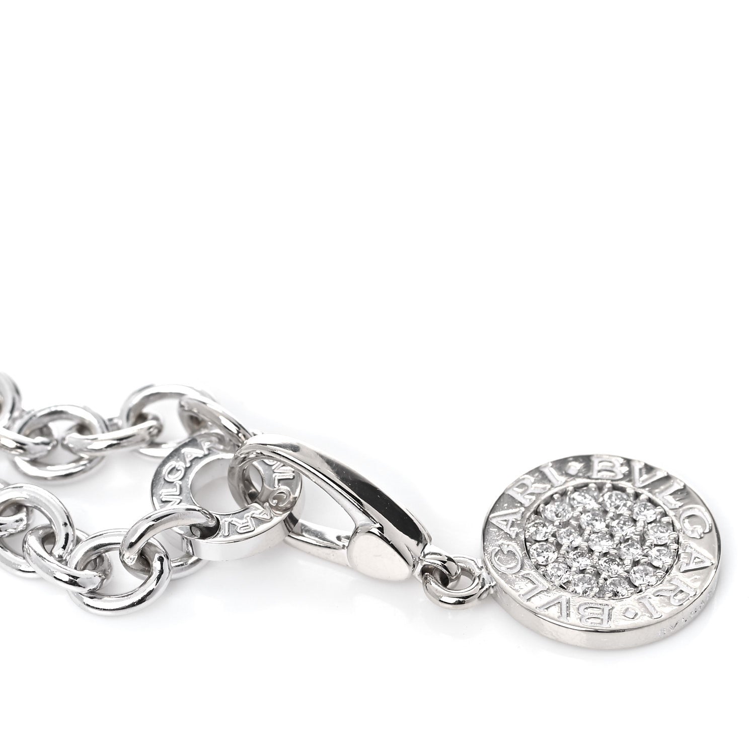 Bulgari 18K White Gold Diamond Disc Charm Bracelet 4 of 7