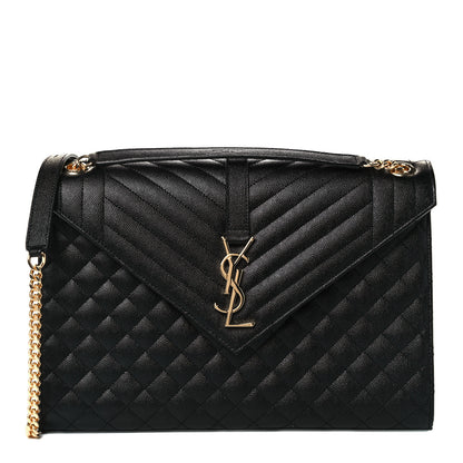 Saint Laurent Grain De Poudre Textured Mixed Matelasse Large Triquilt Monogram Satchel Black 1 of 11
