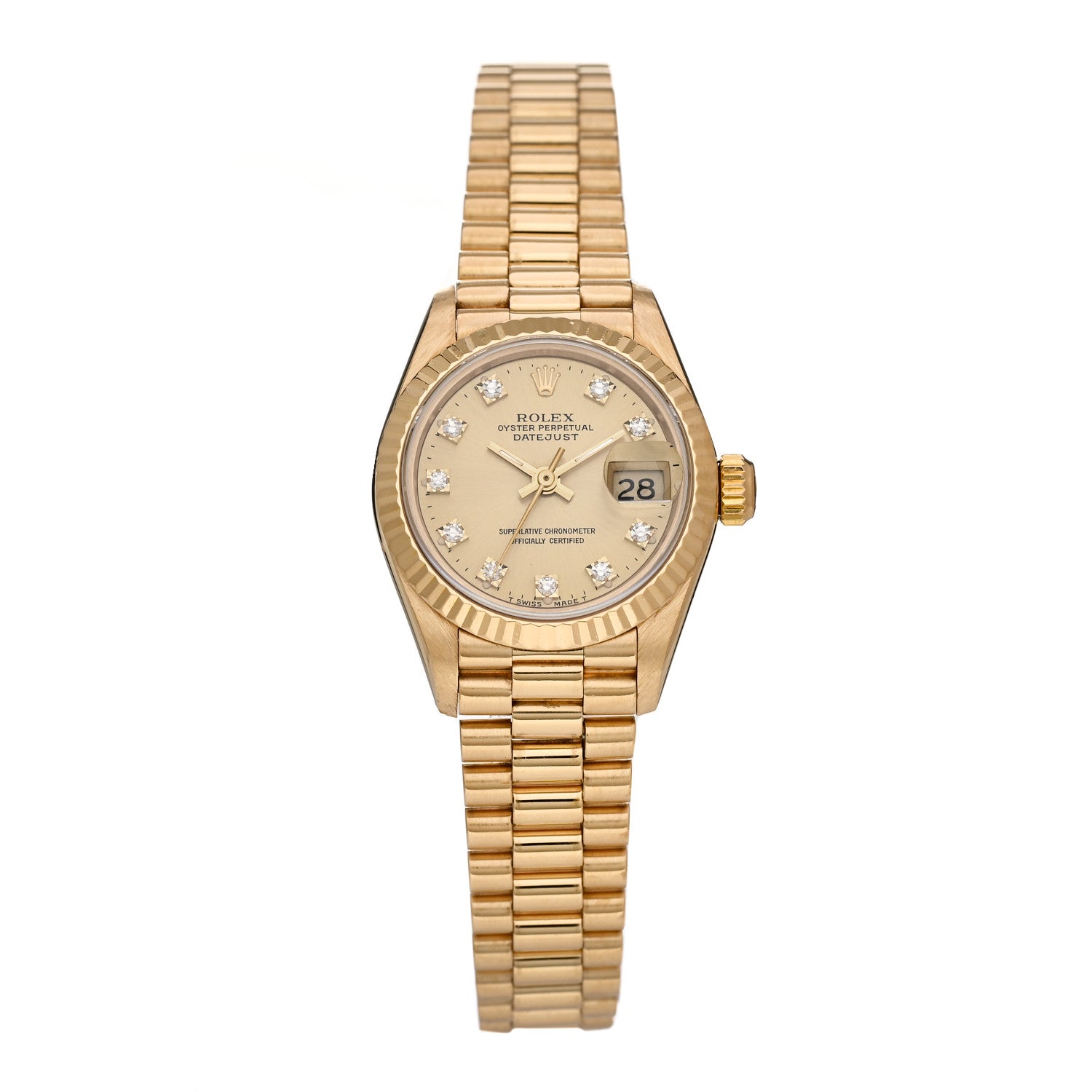 Rolex 18K Yellow Gold Diamond 26mm Datejust President Watch Champagne 69178 1 of 5