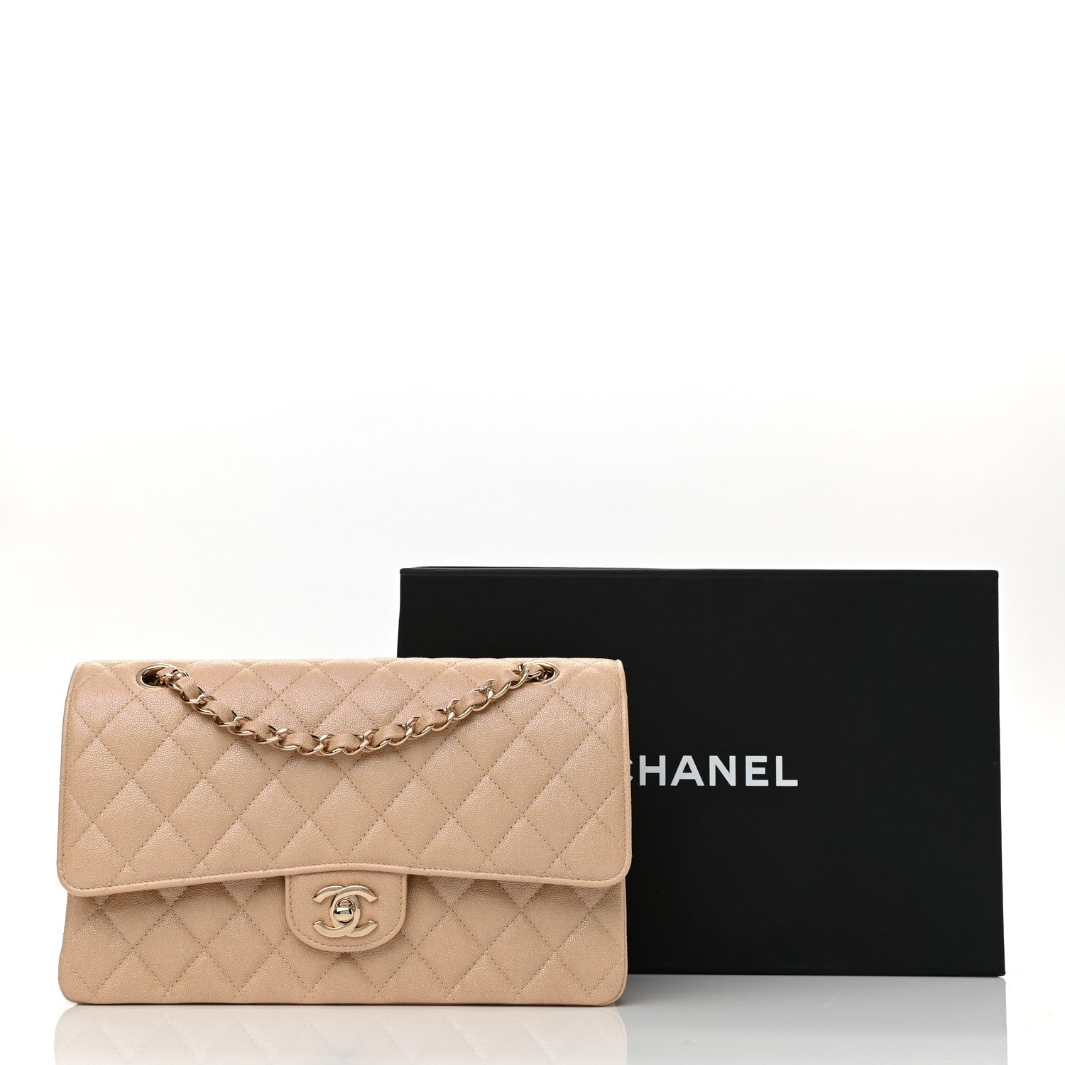Chanel Iridescent Caviar Quilted Medium Double Flap Beige 9 of 9