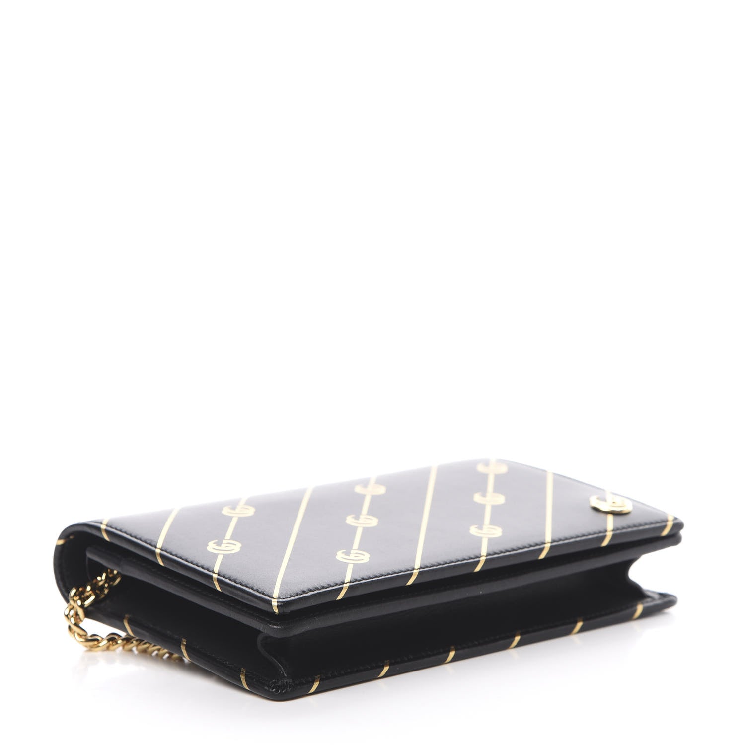 Gucci Calfskin Diagonal GG Mini Chain Wallet Black Gold 4 of 11