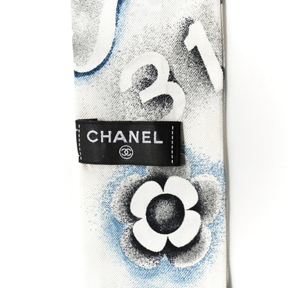 Chanel Silk CC Slim Bandeau Scarf White Blue 4 of 6