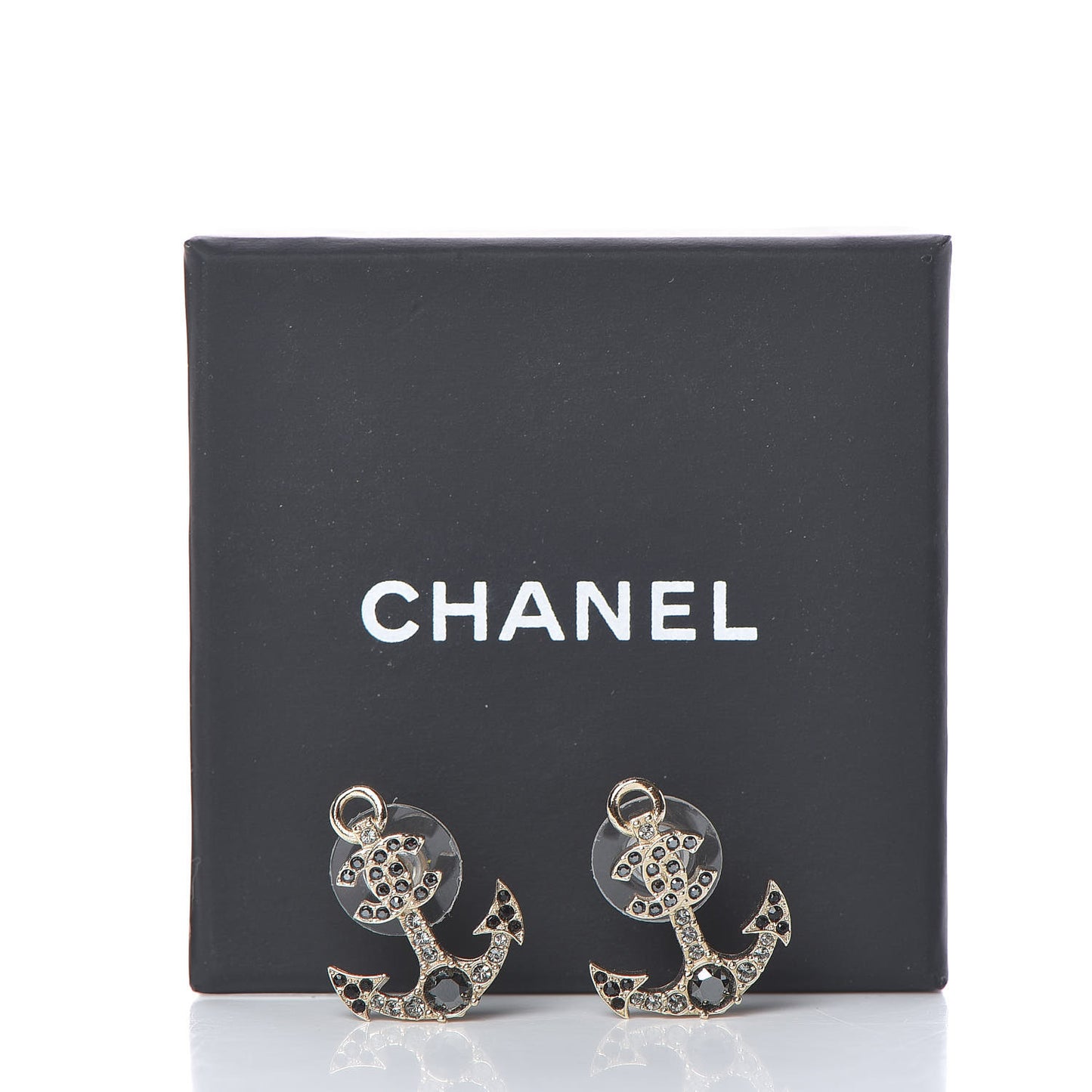 Crystal CC Anchor Earrings Gold Black Grey