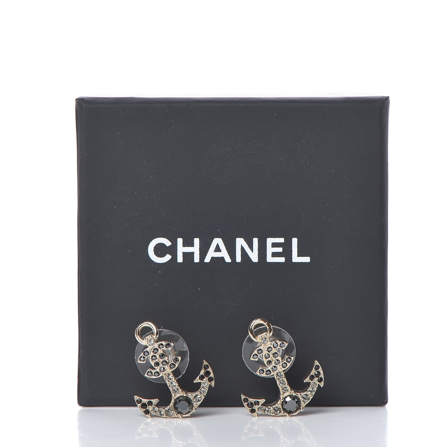 Chanel Crystal CC Anchor Earrings Gold Black Grey 5 of 5