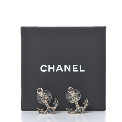 Chanel Crystal CC Anchor Earrings Gold Black Grey 5 of 5