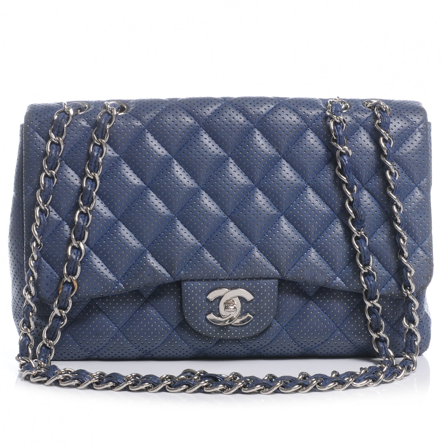 Chanel Lambskin Perforated Jumbo Flap Blue 1 of 9