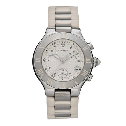 Cartier Stainless Steel Rubber 32mm Must 21 Chronoscaph Quartz Watch 1 of 5