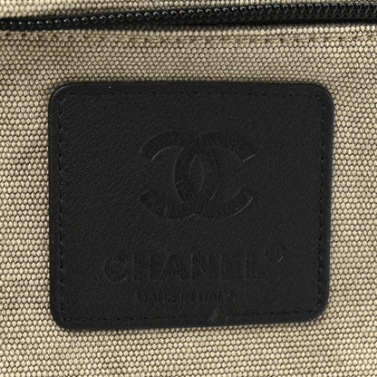 Chanel Washed Toile Calfskin Quilted Large Street Style Travel Bag Beige Black 6 of 12