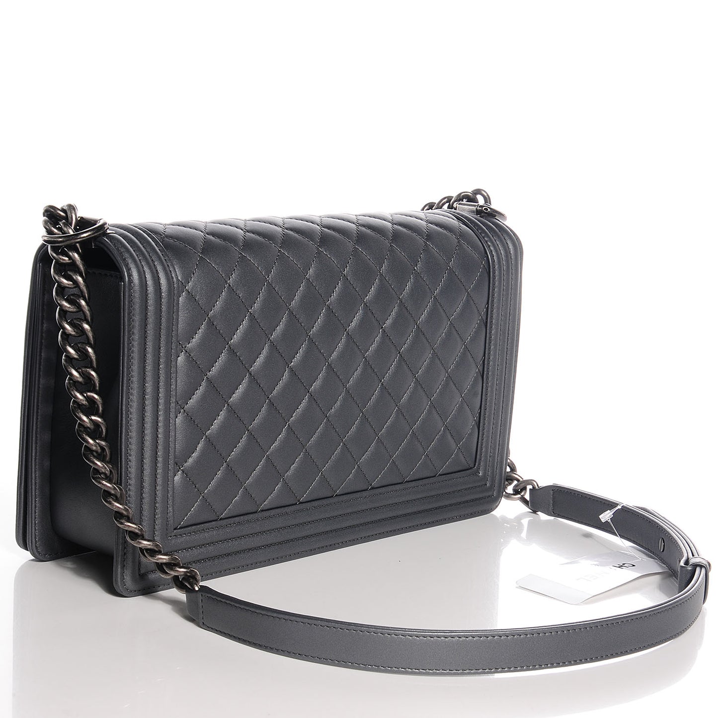 Metallic Calfskin Quilted Medium Boy Flap Dark Silver