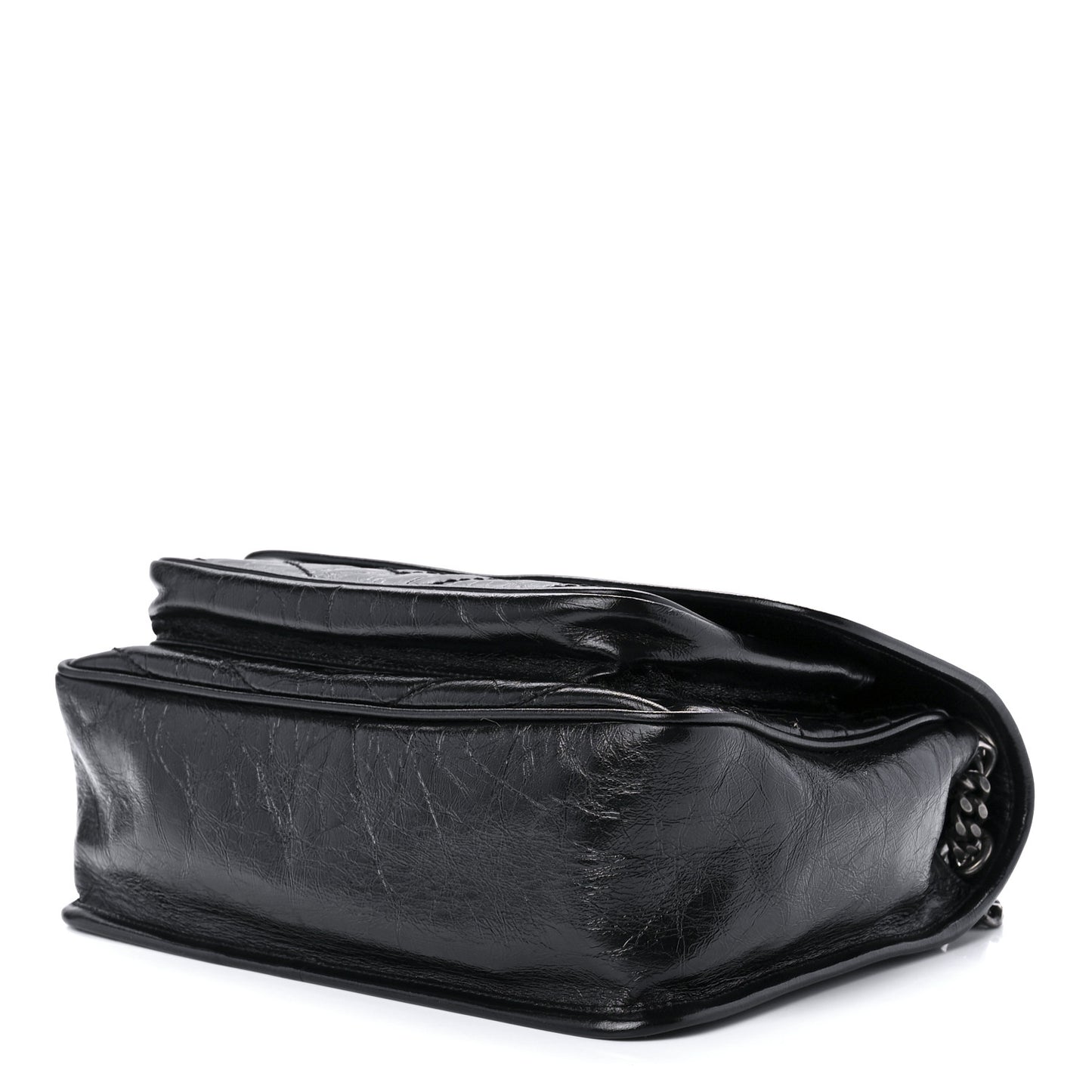 Crinkled Calfskin Matelasse Monogram Medium Niki Chain Satchel Black