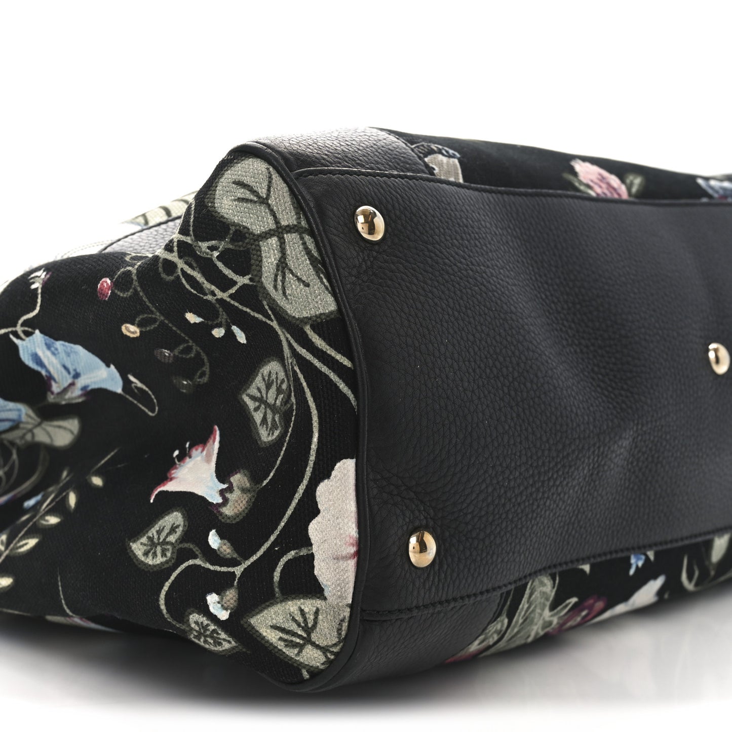 Canvas Cellarius Calfskin Flora Knight Large Bamboo Shopper Tote Black